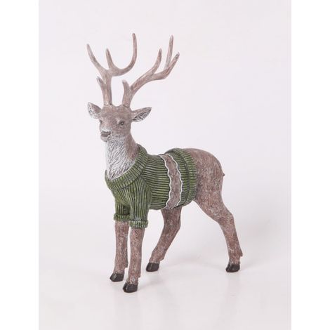 Dekofigur Rentier Polyresin 25 x 18 cm braun grün Weihnachtscharaktere