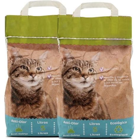 Litière écologique pour chat - JUANIO - Lot de 2 - 5 L - Absorption rapide - Neutralise les odeurs (1/2)