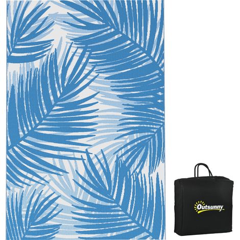 Tapis double face 182 x 274 cm avec sac de transport, bleu, pour le camping et la terrasse (1/5)
