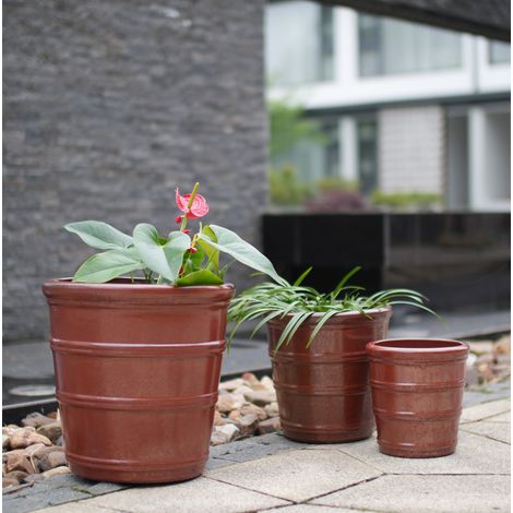 Pot de fleur en céramique Ø 24 cm, émaillé brun rouge brillant, avec trous de drainage OKMYHOME (1/5)