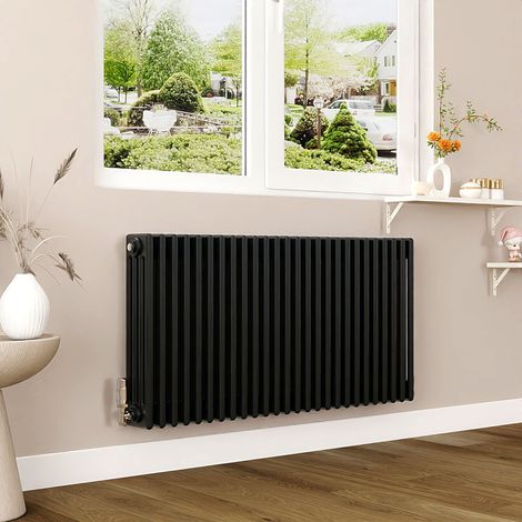 AICA 600x1190mm Black Horizontal Traditional Radiator Cast Iron 4 Column Heating UK (1/5)