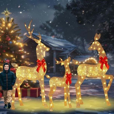 Decorazioni natalizie per esterni - Famiglia di renne luminose, luci a LED, regalo per giardino e prato (set da 3 pezzi) (1/4)
