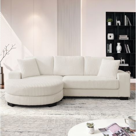 FloraGrace Canapé d angle modulable en corduroy beige, 256,5 x 133,5 x 89 cm, 2 coussins, 4 colis (1/5)