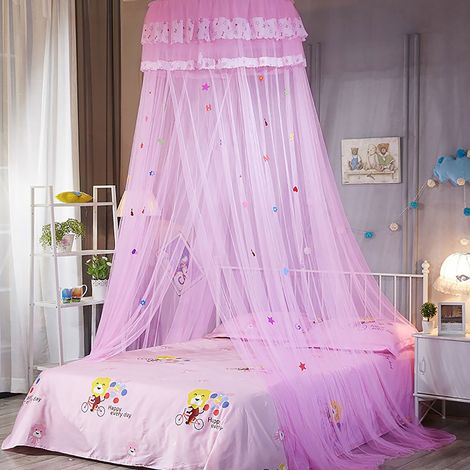 Runder Baldachin-Moskitonetz-Bettvorhang im Prinzessinnenstil für Kinderbetten (Rosa) (1/5)