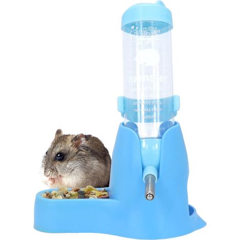 3-in-1 Hamster-Hänge-Wasserflasche mit automatischem Spender und Sockel für Zwerghamster, Mäuse, Ratten und Igel (125 ml, Blau)