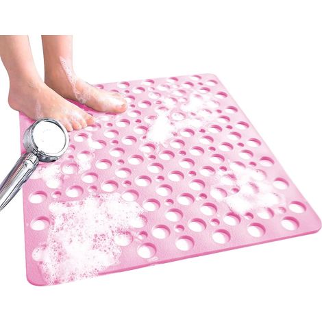 Tapis de douche antidérapant, anti-moisissure, antibactérien avec ventouse et trou de drainage, rose 43 x 75 cm. (1/5)