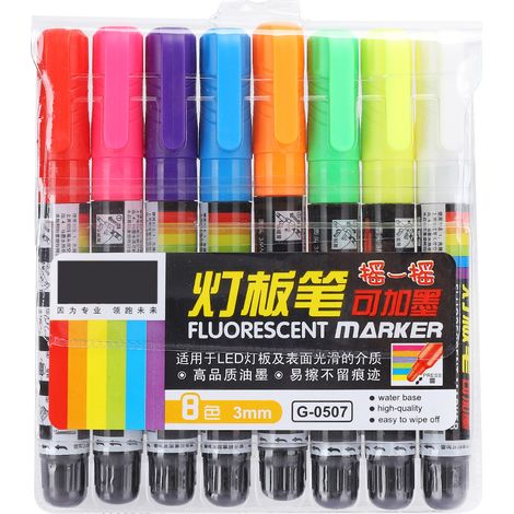 Lot de 6 marqueurs effaçables pour tableau noir, stylos craie liquide fluorescents haute visibilité, couleurs vives, idéal pour écriture et dessin sur tableau. (1/5)