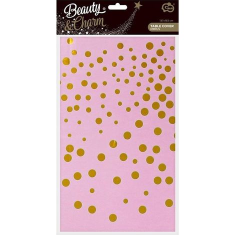 B&C Tischdecke aus Folie, goldfarbene Punkte, Rosenmuster, 137 x 183 cm