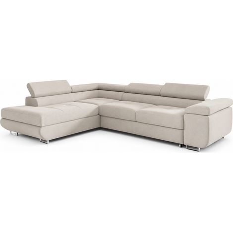 Canapé d'Angle Convertible TOULOUSE Beige avec COFFRE de rangement – Angle Gauche – Velours – 275x202 cm (1/5)