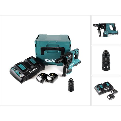 Makita DHR 281 PGJ Brushless Akku Bohrhammer 28 mm 2x 18 V für SDS-PLUS mit Schnellwechselfutter im Makpac + 2x 6,0 Ah Akku + Doppelladegerät (1/5)