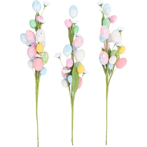 Choix de Fleurs d'œufs de pâques, 3 pièces, tiges d'œufs de pâques artificielles colorées, décorations pour la décoration de la Maison, Arrangement Floral de pièce maîtresse (1/5)