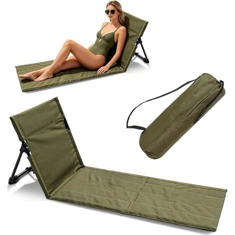 Tapis Plage Dossier Vert foncé Chaise Assise Sol Pliable Léger Sac Rangement Camping Voyage Portable Transat (1/5)