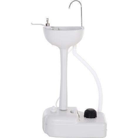 Évier de camping portable avec 2 roues, réservoir d'eau de 17 L et réservoir de savon de 2,5 L, 51 x 33,5 x 103 cm