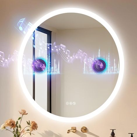 Miroir Rond Salle de Bain avec Bluetooth: 80m Mirror LED Mural avec Éclairage Miroirs Toilette Antibuée 3 Tactile (1/5)