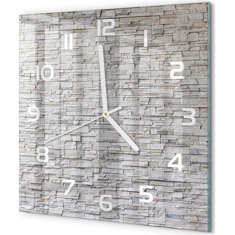 Horloge Murale Carrée Décoration Murale Verre Trempé Design Artistique Mur de pierre 30x30 cm (1/5)