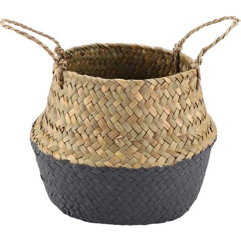 Panier en jonc de mer pliable pour rangement vêtements ou plantes (Noir) (1/5)