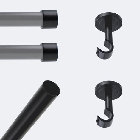 Kit de tringle à rideaux Noir Mat 200cm Diam.20mm Embout Capuchon - Fixation Plafond - Boulet (1/3)
