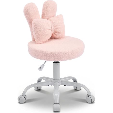 Chaise Coiffeuse Chambre, Fauteuil de Bureau Réglable et Pivotant 360°,Fauteuil Chambre en Tissu Polaire Doux avec Dossier Oreilles de Lapin,Chaise pour Coiffeuse avec roulettes,Rose (1/5)