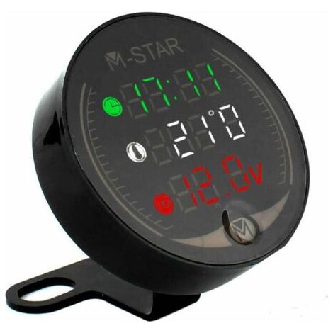 Voltmètre ATV Moto 4 en 1 + Horloge électronique + Thermomètre + Chronomètre Testeur de tension de température LED numérique, Noir (1/5)