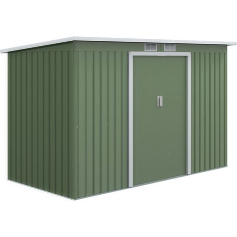 Abri de jardin en acier galvanisé 3,2 m² - Cabanon de rangement extérieur avec porte coulissante et toit monopente (1/5)