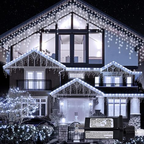 Guirlande lumineuse stalactite pour l'extérieur, 280 perles LED, 10 mètres de long, 8 motifs, avec 40 pendentifs guirlande lumineuse LED d'intérieur adaptée aux mariages, fêtes, vacances et décoratio (1/5)