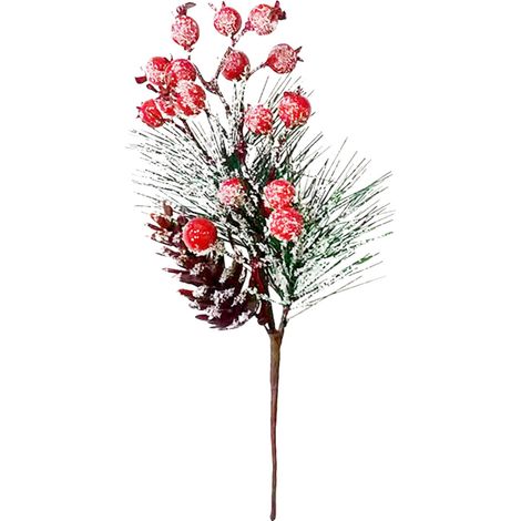 Branches Artificielles De Pin - 25 cm - Branches À Baies Rouges Pour Couronnes De Noël Et Guirlandes - 1 Pièce (1/5)