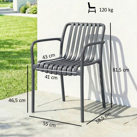 Ensemble de 4 chaises de jardin empilables avec accoudoirs à lattes, ergonomiques, gris foncé (1/5)