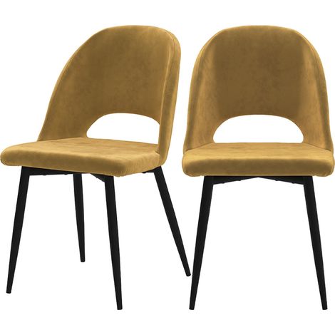 Lot de 2 chaises en velours jaune et pieds en métal noir - PÉNÉLOPE