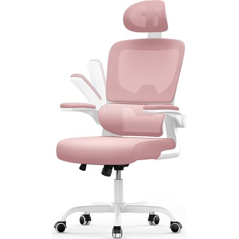 Office Desk Chair - bigzzia high back Mesh Office Chair with Flip-Up Armrest - Computer Chair with Back Support and Headrest - Pink (1/5)