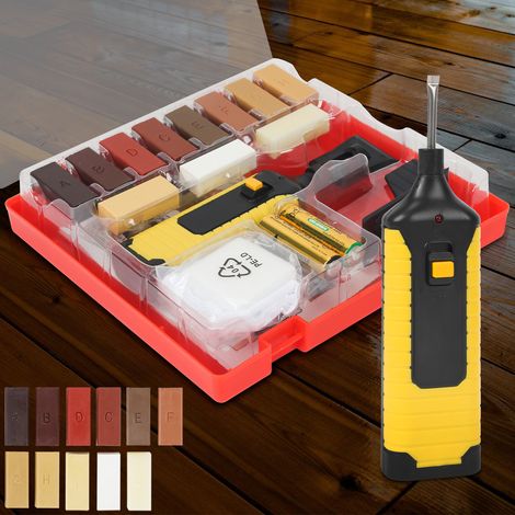 SWANEW Holz Reparaturset Laminat Reparaturset Holzreparaturkit mit 11 Unterschiedliche Farbtöne Hartwachs Stangen, Wachsschmelzer, Schleifschwamm Spatel ReparaturKit für Parkett, Laminat, Holzmöbel (1/5)