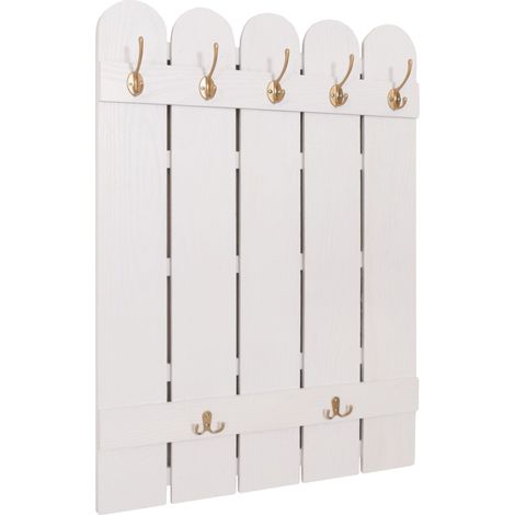 Appendiabiti a parete HHG-981, pannello salvaspazio, paulownia 7 ganci 86x60cm, bianco