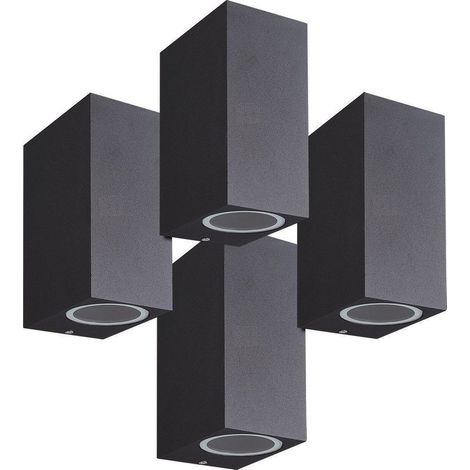 Lot de 4 appliques murales extérieures noires rectangulaires double faisceau GU10 IP54 fonte d'aluminium (1/5)