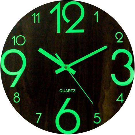 1 Horloge murale, cadran 30 cm, aiguilles lumineuses, mécanisme silencieux, salon, chambre, bureau (1/5)