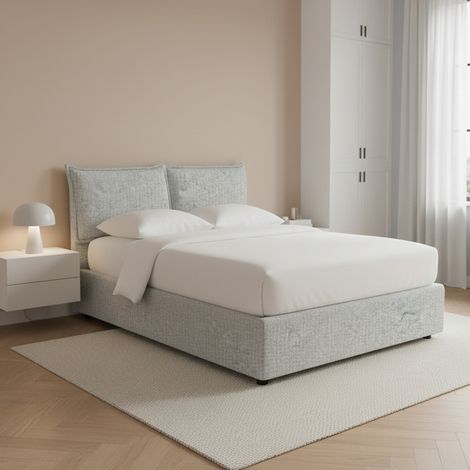 Letto Piazza e Mezza Malton, Sfoderabile, Contenitore Made in Italy, Grigio Chiaro (1/5)