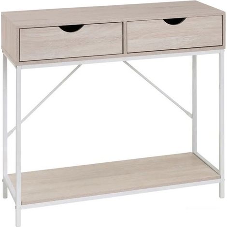 Meuble console - JUANIO - Console 80x30x75 cm - Bois & métal - Naturel/Blanc - 2 tiroirs (1/5)