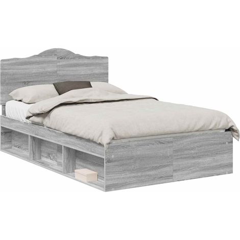 Estructura de cama con cabecera Gris Sonoma 135 x 190 cm vidaXL