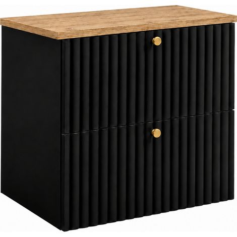 Mobile da bagno sospeso con piano 60, nero + piano rovere craft, maniglie in tre colori, 60 x 44,4 x 58,6 cm (1/5)