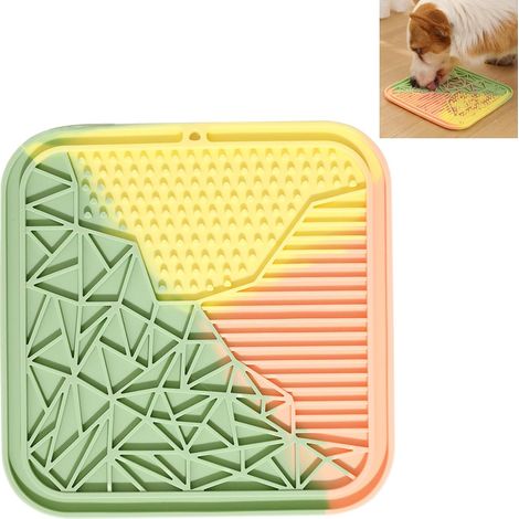Leckmatte für Hunde mit Saugnäpfen – 1 Stück, dreifarbiger Mix, Leckmatte für Welpen und Katzen, geeignet, um das Fresstempo von Haustieren zu verlangsamen. (1/5)