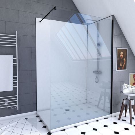 Set Doccia 90x120 cm - Pannelli Murali Bianco/Nero + Piatto Doccia + Parete trasparente 8 mm