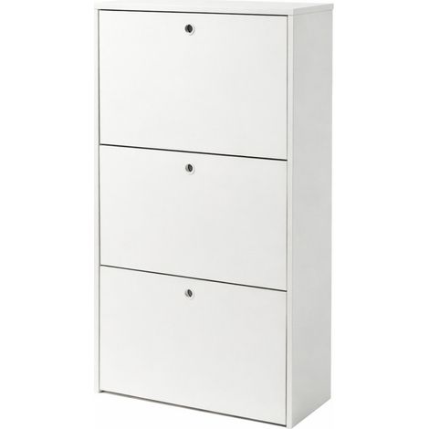 Meuble à Chaussures Plat 9 Paires 3 Abattants Blanc L 60 H 91.97 P 26 cm (1/5)