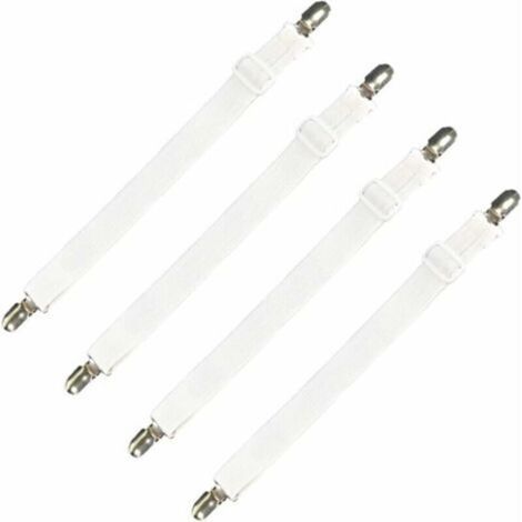 Tendeurs de drap réglables lot de 4 – sangles élastiques 30 à 120 cm, blancs, pour lit, canapé et housse de repassage