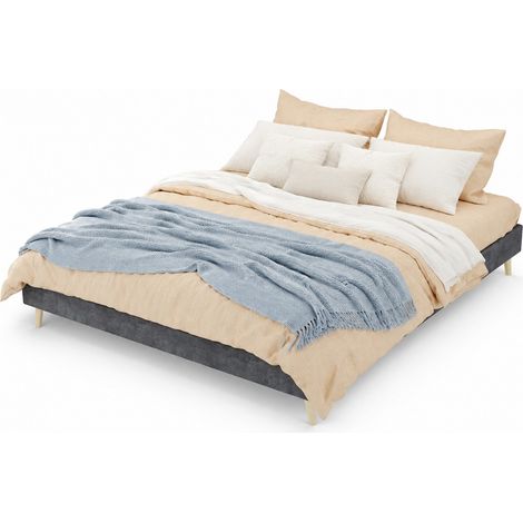 Lit 160x200 cm gris en tissu, structure métal, design moderne avec dossier réglable pour chambre adulte, confort stable et style minimaliste - CHICFURN (1/5)