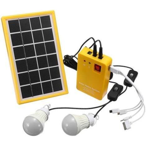 6V 3W Solar Charger Kit + 3 LED Bulbs + USB Charger Power Panel