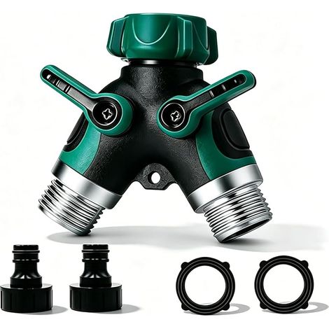 Ortviai Distributeur d'Arrosage 2 Voies - Répartiteur de Tuyau d'Arrosage 3/4" & 1/2" - Diviseur de Robinet Double Sortie avec Vannes Indépendantes - Rallonge et Raccordement pour 2 Appareils de Jardi