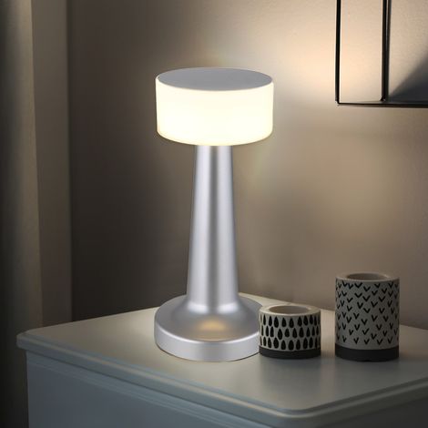Tischlampe Tischleuchte Nachttischlampe Schreibtischleuchte Leselampe Touchdimmer, Kunststoff nickel-matt, Akku USB CCT, 1x LED 1W 55Lm warmweiß-kaltweiß, H 21,5 cm
