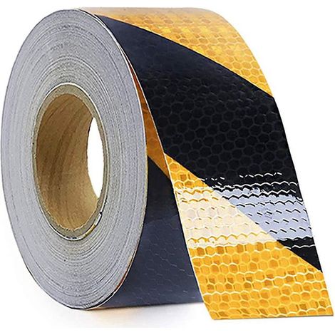 Ruban adhésif de sécurité réfléchissant étanche SL,rouleau de 5 cm x 25 m,rayures jaunes et noires,marquage au sol,ruban d'avertissement de danger pou (1/4)