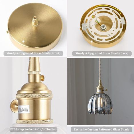 Lampada da parete a sospensione retrò, applique da interni E26 con paralume in vetro grigio e catena regolabile, interruttore rotante, lampadina non inclusa (1/3)