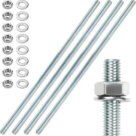 4 Pcs Tige Filetée M10 Zinc M10 X 300 mm Tiges Filetées Entièrement Boulons Filetés Complet Avec écrous et Rondelles Argent (1/4)
