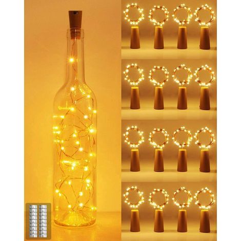 LED-Flaschenlichterkette, 2 m, 20 LEDs für Flaschen [16 Stück], wasserdichte Flaschenlampe, flexibler Silberdraht, Dekoration für Weihnachten, Partys, Hochzeiten, Gärten (1/5)
