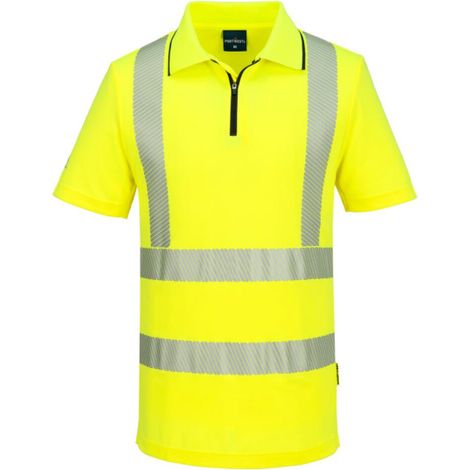 Polo deportivo con cremallera de alta visibilidad KX3 de manga corta PORTWEST KX302 S Amarillo
